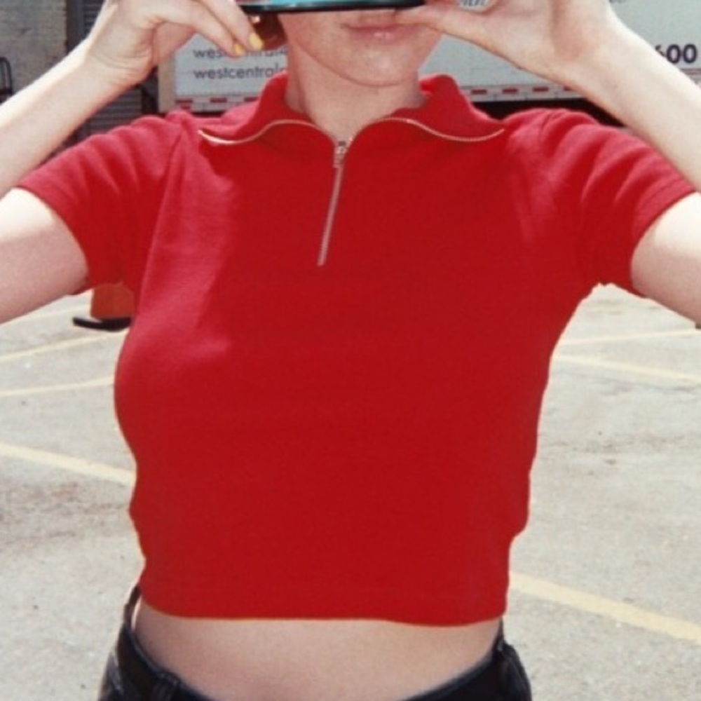 Brandy Melville Red Joan Zip Top